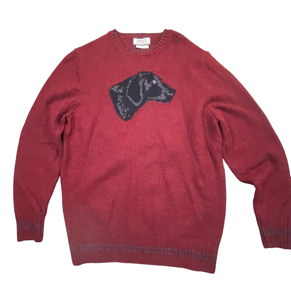 Boston Traders Men Small Wool Blend Sweater Red Knit Cozy Winter Long‎ Sleeve